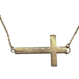Steeltime Sideway Cross Pendant Chain Necklace Gold Tone 23-24.5 Inches